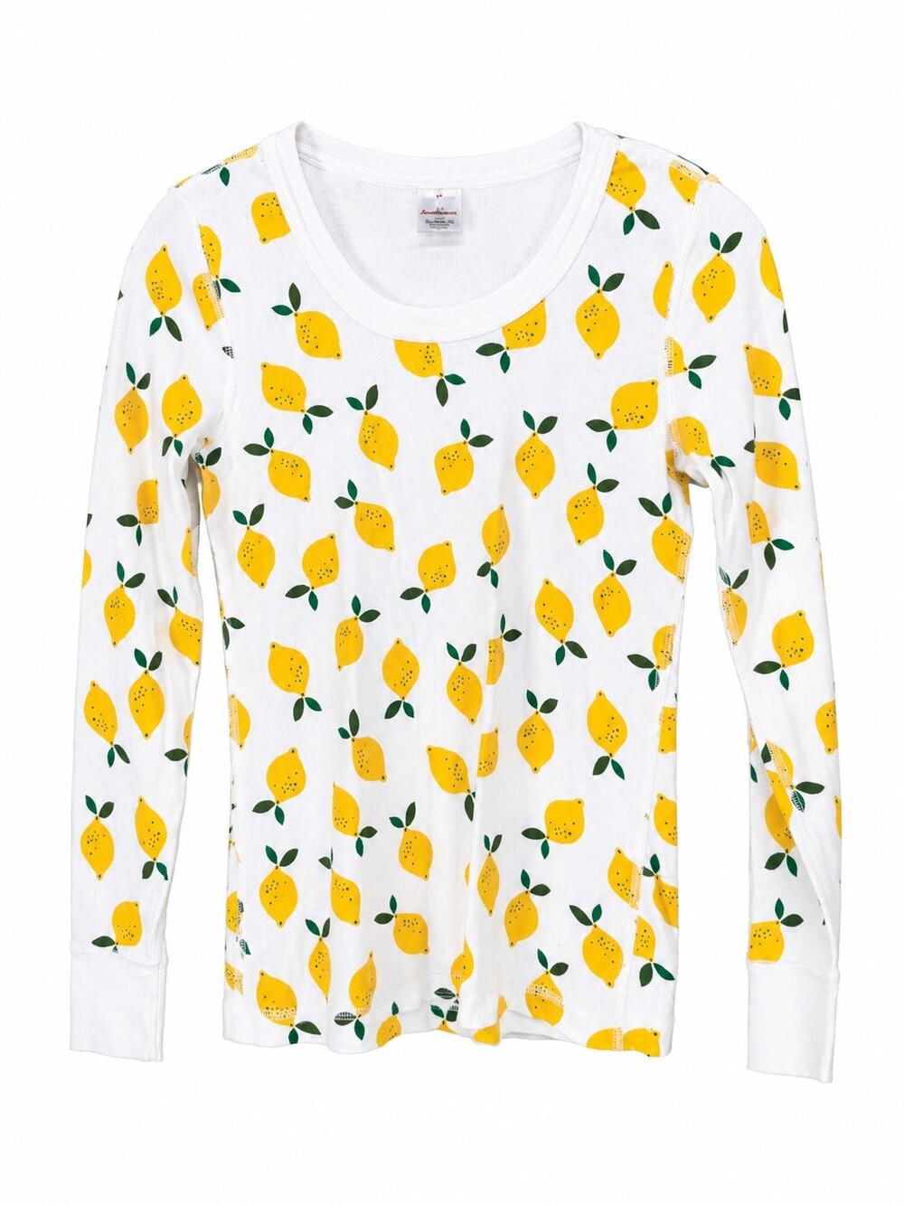 Hanna Andersson XS Lemon Print Organic Cotton Long Sleeve Pajama Top White